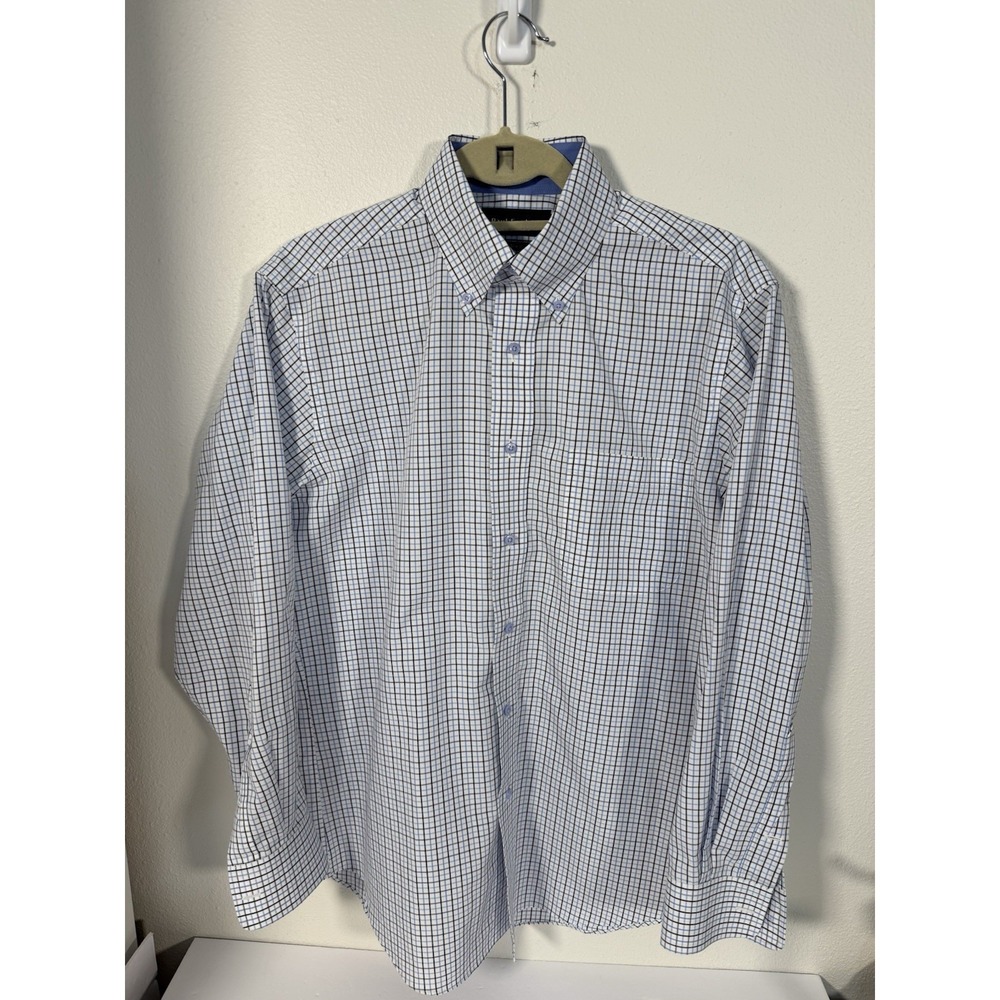Paul Frederick‎ Button Shirt  Long Sleeve blue white Checked Size 15-32 PF01